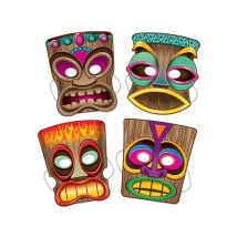 4 Tiki Masken - Thema: Hawaii - Weiß - Größe Einheitsgröße