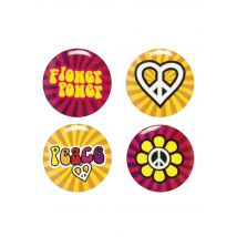4 Pins Hippie Flower Power - Thema: Hippie (60er) - Bunt - Größe Einheitsgröße