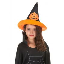 Hexenhut mit Kürbis für Kinder Halloween - Thema: Kürbisse und Spinnen - Schwarz - Größe Einheitsgröße