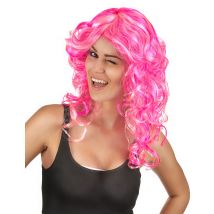 Rosa Perücke mit Locken für die Dame - Thema: Kostüme nach Farben - Neon - Größe Einheitsgröße