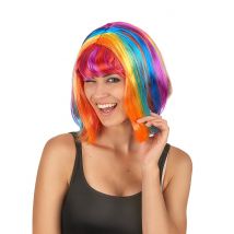 Frauenperücke mit langen bunten Strähnen im Pagenschnitt - Thema: Accessoires Carnaval - Bunt - Größe Einheitsgröße