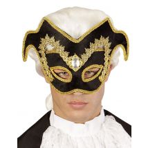 Golden-schwarze Halbmaske - Karneval in Venedig - Thema: Barock + Renaissance - Bunt - Größe Einheitsgröße