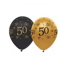 6 Luftballons 50. Geburtstag - Thema: Happy Birthday Noir et Or - Gold - Größe Einheitsgröße