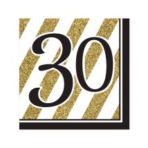16 schwarz-goldene Papier Servietten30 Jahre - Thema: Happy Birthday Noir et Or - Größe Einheitsgröße