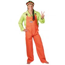 Neon-Latzhose Kostüm für Erwachsene orange - Thema: Hippie (60er) - Neon - Größe XL