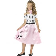50er-Jahre Mädchen-Kostüm Tanzkleid rosa-weiss-schwarz - Thema: 50er Jahre - Rosa, Pink - Größe 134/146 (7-9 Jahre)