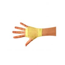 Kurze neongelbe Netzhandschuhe Erwachsene - Thema: 80er Jahre - Gelb - Größe Einheitsgröße