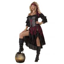 Piraten-Kostüm Damen Deluxe-Ausführung weinrot-schwarz - Thema: Piraten - Schwarz - Größe L (42/44)