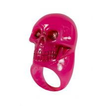 Gotischer Totenkopf-Ring für Erwachsene rosa - Thema: Kostüme nach Farben - Rosa, Pink - Größe M