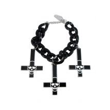 Gothic-Armband Kreuz und Schädel schwarz-weiß 18 - 22 cm - Thema: Horror + Zauberei - Schwarz - Größe Einheitsgröße