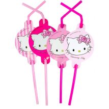 8 rosa Kätzchen Strohhalme 24cm - Thema: Lizenzen - Rosa, Pink - Größe Einheitsgröße