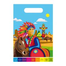 Indianer-Geschenktüten Kindergeburtstag 8 Stück bunt 24x17cm - Thema: Cowboy + Indianer - Bunt - Größe Einheitsgröße