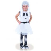 Geister Kostüm für Mädchen - Thema: Skelett + Geister - Weiß - Größe 110/122 (5-7 Jahre)