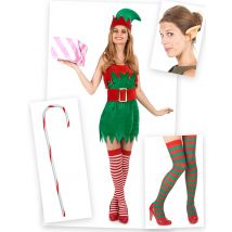 Elfen Kostüm Set für Damen - Thema: Wichtel + Zwerge - Bunt - Größe Einheitsgröße