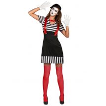 Pantomime-Damenkostüm Karneval weiss-schwarz-rot - Thema: Black and White - Schwarz - Größe S