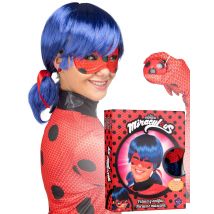 Ladybug Kostümset Perücke und Maske für Erwachsene - Thema: Filmstars + Promis - Blau - Größe Einheitsgröße