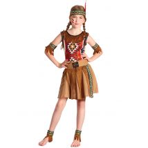 Süsses Indianermädchen-Kostüm mit Fusskettchen braun - Thema: Indianer - Braun - Größe 110/116 (4-6 Jahre)
