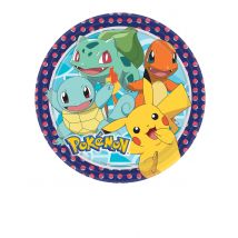 8 Pappteller Pokémon 23 cm - Thema: Filmstars + Promis - Blau - Größe Einheitsgröße