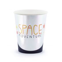Pappbecher Space Adventure 6 Stück silber-schwarz-orange 200 ml - Thema: Astronauten + Aliens - Grau, Weiss - Größe Einheitsgröße