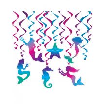 Meerjungfrauen-Girlande spiralförmig Kindergeburtstag 12 Stück blau-lila 43 - 76 cm - Thema: Fabelwesen - Bunt - Größe Einheitsgröße
