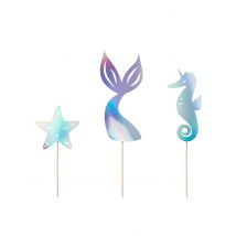 Unterwasser-Kuchen-Deko holografisch 3-teilig blau-lila 24,5 cm - Thema: Déco d'ambiance anniversaire - Bunt - Größe Einheitsgröße