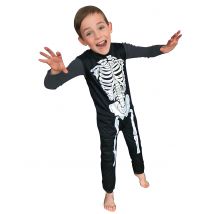 Skelett-Kostüm für Jungen Halloween-Overall schwarz-weiss - Thema: Horror + Zauberei - Schwarz - Größe 116/128 (7-8 Jahre)
