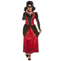 Blutrünstige Vampirin-Damenkostüm für Halloween schwarz-rot - Thema: Horror + Zauberei - Rot - Größe M