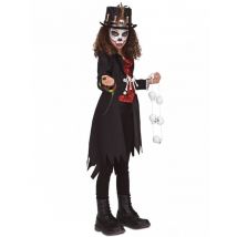 Voodoo-Mädchenkostüm für Halloween schwarz-rot - Thema: Horror + Zauberei - Schwarz - Größe 140/152 (10-12 Jahre)