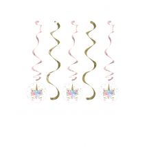 Einhorn-Spiraldeko für Kindergeburtstage 5 Stück gold-rosa 76 x 99 cm - Thema: Fabelwesen - Rosa, Pink - Größe Einheitsgröße