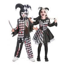 Blutiges Harlekin-Paarkostüm für Kinder Halloween schwarz-weiss - Thema: Horror + Zauberei - Schwarz - Größe Einheitsgröße