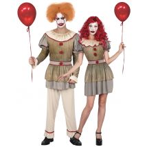 Psychoclown-Paarkostüm für Erwachsene Halloween beige-rot-grau - Thema: Horror + Zauberei - Grau, Silber - Größe Einheitsgröße