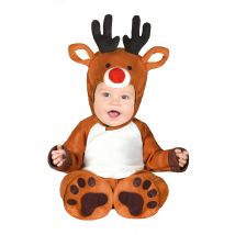 Rentier-Kostüm für Kleinkinder weihnachtliches-Babykostüm braun-weiss - Thema: Tiere - Braun - Größe 92 (1-2 Jahre)