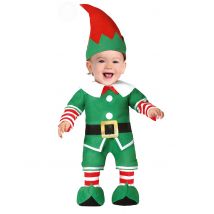 Wichtel-Kostüm für Kleinkinder weihnachtliche-Verkleidung grün-weiss-rot - Thema: Baby - Grün - Größe 80/86 (12-18 Monate)