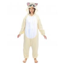 Grumpy Cat-Overall Kostüm für Kinder Tier-Overall beige-grau - Thema: Kigurumi - Grau, Weiss - Größe 152 (11-12 Jahre)