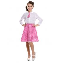 Pin-up Mädchenkostüm 50er-Jahre-Verkleidung weiss-rosafarben - Thema: 50er Jahre - Rosa, Pink - Größe 122/140 (7-10 Jahre)