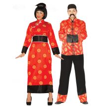 Chinesisches-Paarkostüm für Erwachsene asiatische-Verkleidung rot-schwarz-gelb - Thema: Länder + Kulturen - Schwarz - Größe Einheitsgröße