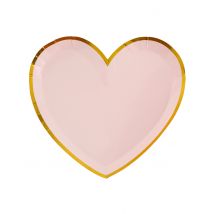 10 herzförmige Pappteller in Rosa und Gold, 22,5 x 20 cm - Thema: Kostüme nach Farben - Rosa, Pink - Größe Einheitsgröße