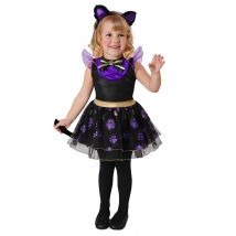 Süßes Halloween-Kätzchen Kinderkostüm für Mädchen schwarz-lila - Thema: Tiere - Schwarz - Größe 80/92 (1-2 Jahre)