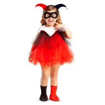Harlekin-Babykostüm verrückter Clown für Halloween schwarz-rot-weiß - Thema: Filmstars + Promis - Rot - Größe 74/80 (7-12 Monate)