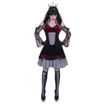 Elegantes Gothic-Kostüm für Damen rot-schwarz-weiß - Thema: Horror + Zauberei - Multicolore - Größe S / M