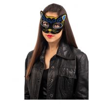 Funkelnde Katzenmaske für Erwachsene Accessoire schwarz-blau-goldfarben - Thema: Tiere - Schwarz - Größe Einheitsgröße