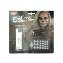 Totenschädel-Make-up für Halloween silberfarben - Thema: Horror + Zauberei - Grau, Silber - Größe Einheitsgröße