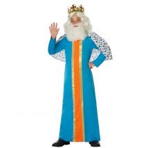 Hofmagier Kinderkostüm mittelalterliches König-Kostüm blau-gold-weiss - Thema: Weihnachtskrippe - Blau - Größe 134/146 (7-9 Jahre)