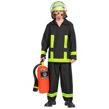 Tapferer Feuerwehrmann Kinderkostüm für Jungen Fasching blau-gelb - Thema: Berufe + Uniformen - Schwarz - Größe 116 (4-5 Jahre)
