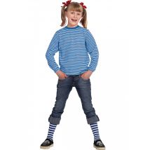 Gestreiftes Oberteil für Fasching Kinder-Kostüm Kostüm-Zubehör blau-weiss - Thema: Clowns + Zirkus - Weiß - Größe 116/128 (7-8 Jahre)