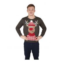 Rentier-Pullover für Erwachsene Weihnachts-Pullover mit Musik grün-braun-rot - Thema: Weihnachtsmänner - Grau, Silber - Größe XL