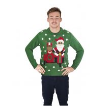 Weihnachts-Pullover Biker-Motiv für Erwachsene grün-rot-weiß - Thema: Weihnachtsmänner - Grün - Größe S / M