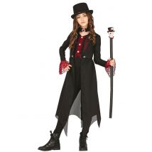 Gothic-Kostüm für Kinder Halloween-Verkleidung schwarz-rot - Thema: Horror + Zauberei - Schwarz - Größe 123/134 (7-9 Jahre)