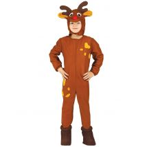 Rentier-Overall für Kinder Weihnachts-Kostüm braun - Thema: Tiere - Braun - Größe 110/116 (5-6 Jahre)