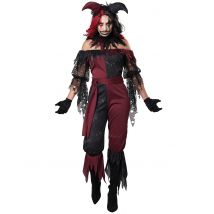 Joker-Kostüm für Damen Halloweenkostüm schwarz-rot - Thema: Horror + Zauberei - Rot - Größe XXXL (48/50)